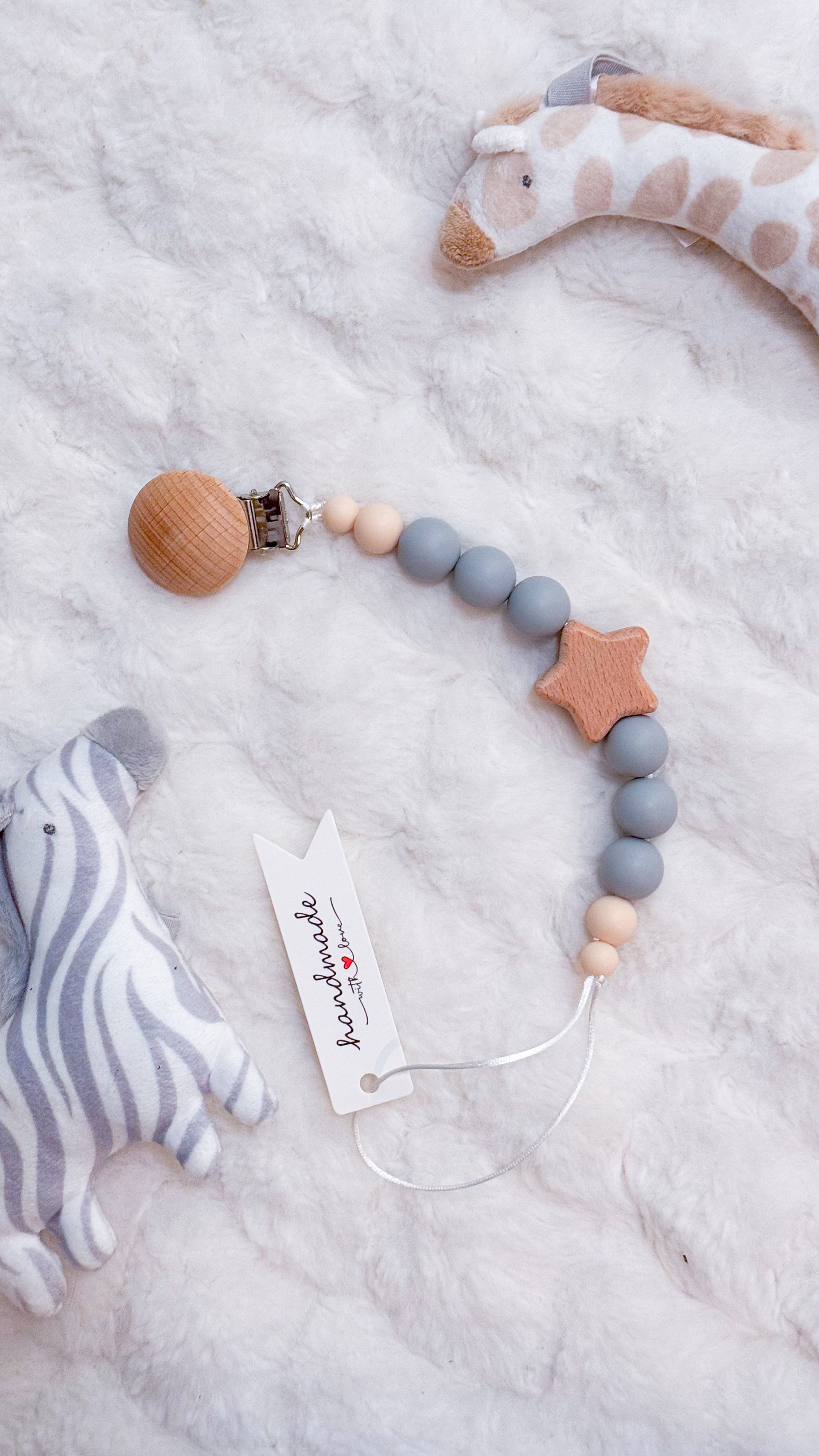 Outseam Pacifier Clip Stars in Blue — handmade pacifier holder