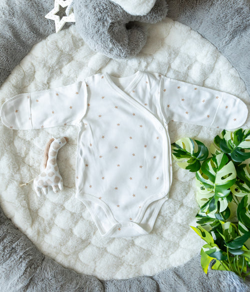 Outseam Bodysuit - Brown Stars — soft cotton baby bodysuit with outward seams
