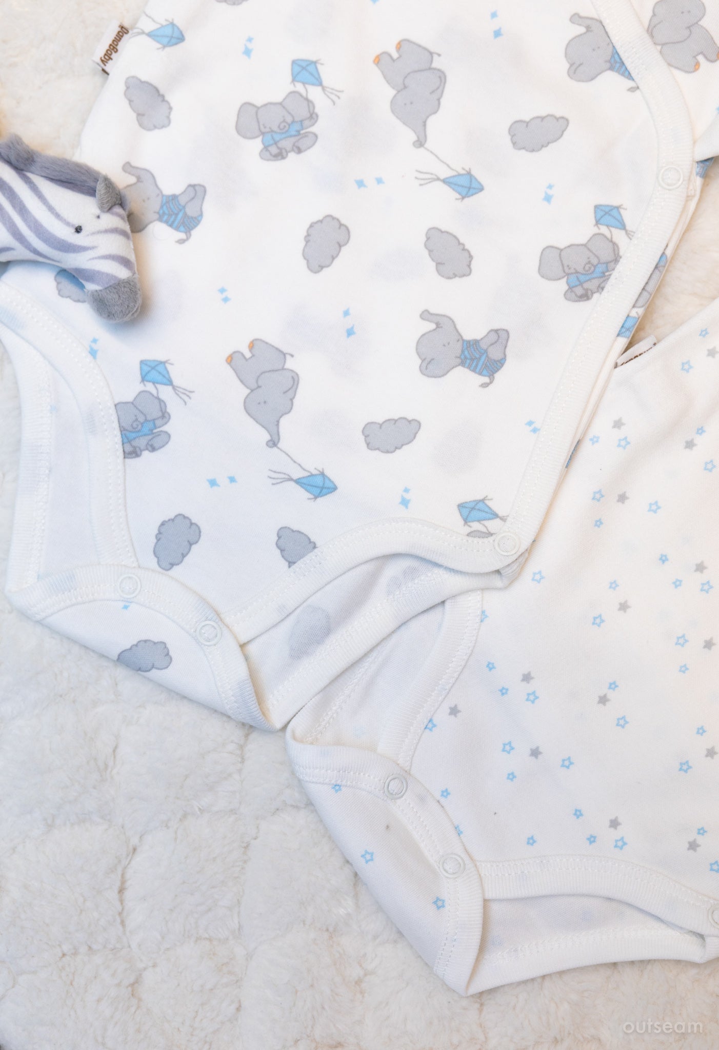 Outseam Bodysuit Set Blue Elephants Stars — detail view 3